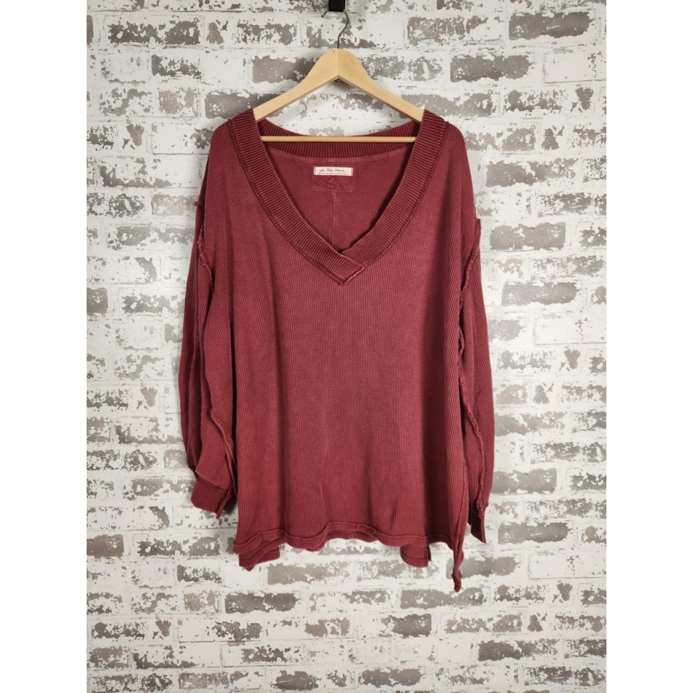 Free People V-Neck Sweatshirt in Rust Red